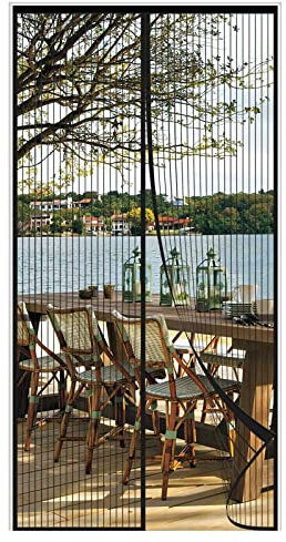 AQKaki Magnetisk insektsnät dörr, 90 x 210 cm, polyesterfiber, insektsskydd, balkongdörr, fönster, magnetisk gardin, starkare magneter, fluggardin utan borrning, myggskydd, dörr för ytterdörr, rum