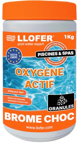 LLOFER - Oxygène Actif - sans Chlore - Brome Choc spas piscines - Re activateur de Brome en Granules - Dissolution Rapide - Pot 1kg