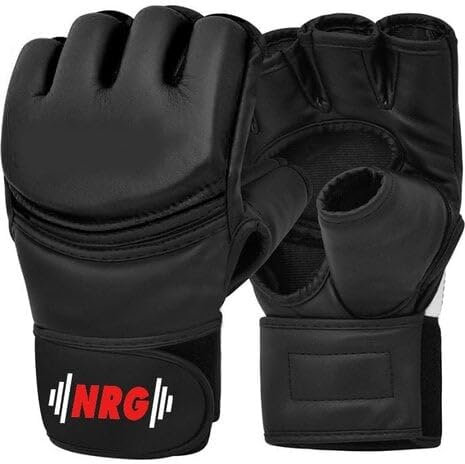 NRG Fitness MMA Handschuhe S (15-17 cm) - Sparring Handschuhe - Leder Training Handschuhe - Boxhandschuhe Training mit D-Cut & Tri-Slab - Handschuhe Kickboxing, Muay Thai - Damen & Herren - Schwarz