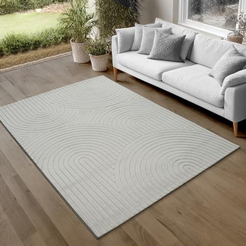 the carpet Parma Teppich Wohnzimmer, Schlafzimmer, Outdoor geeignet, waschbar, moderner Kurzflor mit Hoch-Tief-Effekt, angenehm weich, Grau, 80 x 150 cm