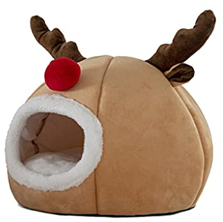Xuancai Niche pour chat d'intérieur de petite à grande taille pour chat, coussin amovible lavable, tente de renne de Noël douce