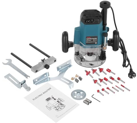 Fresatrice elettrica per legno con 15 frese, 3 pinze 2200 W 23000 RPM 6 velocità regolabili scala precisa, blocco di limite di profondità