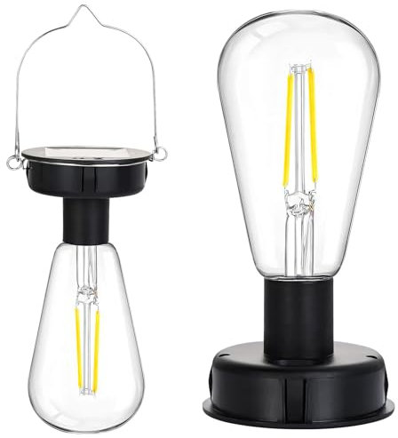 Lot de 2 lanternes solaires extérieures LED claires, ampoules solaires 8 cm, suspension individuelle, multifonctions, résistantes intempéries, pour terrasse, patio, table