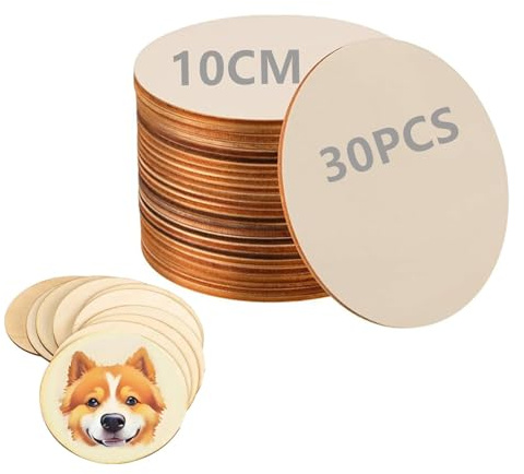 Discos de Madera,30 Piezas Discos Redondos de Madera Natural,Placa de Madera Redonda de 10 cm Troncos Madera Decoracion Recortes de Madera Clara para,Posavasos,Manualidades,Pintura,Bricolaje