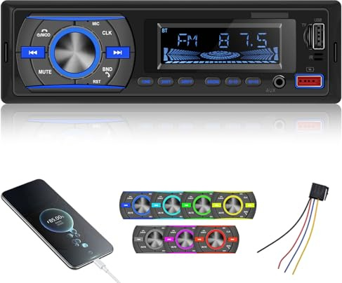 1 Din Autoradio mit Bluetooth – Dual Bluetooth Autoradio mit EQ, FM Radio, APP-Standortbestimmung, Sprachassistent, Freisprecheinrichtung, Ausschalt-Speicher, AUX/TF/USB-Anschluss