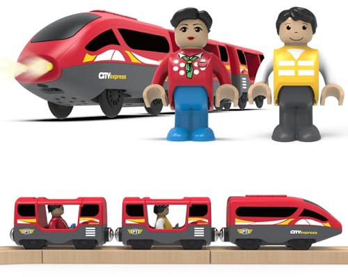 DxxD Tren Eléctrico de Juguete para Niños, Juguete de Vehículos con luz y Sonido, Tren de Locomotora de Acción con Pilas, Compatible con Thomas, Brio, Regalos Coche para Niños 3 4 5 6 7 8 años, Rojo