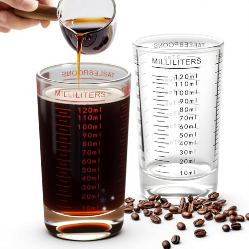 2 Piezas 120ml Vaso Batidora de Mano Pequeño Vaso Medidor Cristal Jarra Medidora Cristal Transparentes Medidor Vidrio con Graduaciones Precisas Adecuados para Bares Fiestas Cocinas (Negro & Rojo)