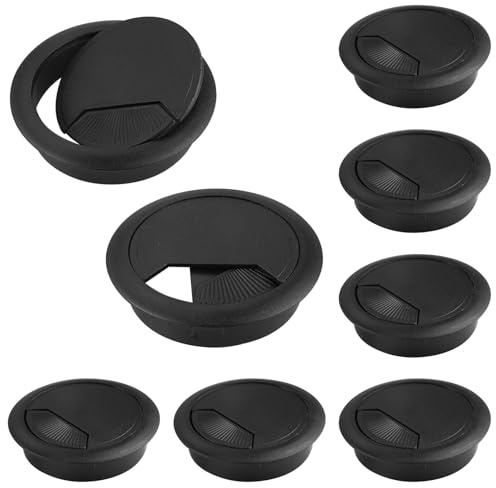 8 stycken kabelgenomföring skrivbord svart, 60 mm skrivbord kabelgenomföring, kabelgenomföring kabelutlopp, rund, plast, för bord kontor bänkskivor, för bord kontor skrivbord