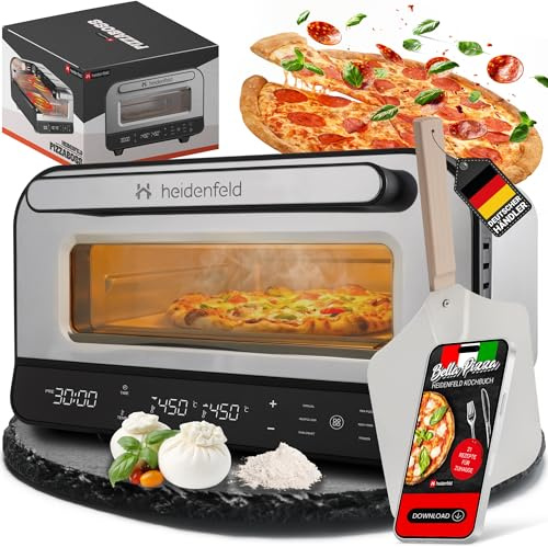 Heidenfeld Pizzaofen | 1850 Watt bis 450°C - Backofen inkl. Pizzastein & Pizzaschieber - Pizzaofen elektrisch - Pizza Ofen - Elektrischer Pizzabackofen - Pizza Maker - Pizzamaker - Steinofen