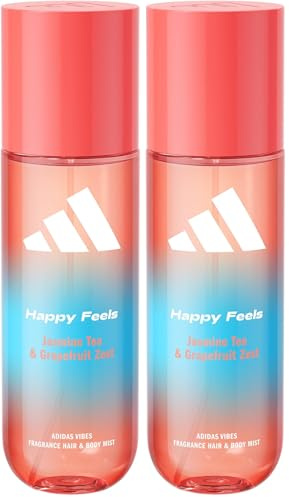 adidas Vibes Happy Feels Acqua profumata spray per corpo e capelli, da Donna, Mood Boosting, Note di Tè al Gelsomino e Scorza di Pompelmo, Per Ogni Occasione, 236 ml (Confezione da 2)