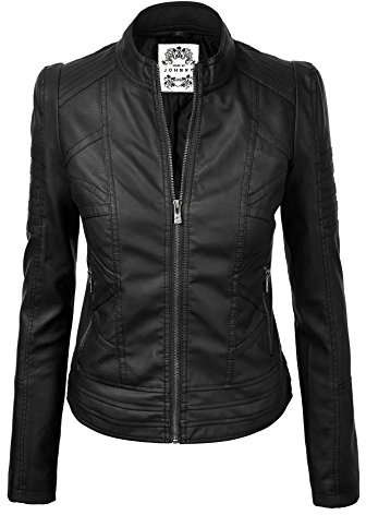 Made By Johnny MBJ WJC746 Womens Vegan Leather Motorcycle Jacket L Black