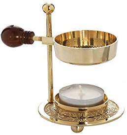 NKlaus rökelsebrännare rökelseställ mässing trähandtag handgjort guld ny 1601