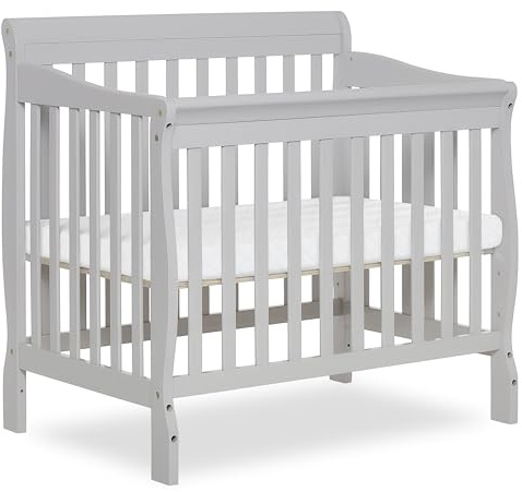 Dream On Me Aden 4-in-1 Convertible Mini Baby Crib, GREENGUARD Gold & BSA Certified, Sustainable Pinewood, Non-Toxic Finish, 3 Mattress Heights, Converts to Mini Day & Twin-Size Bed - Grey