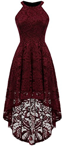 Dressystar 0028 Halter Floral Lace Cocktail Party Dress Hi-Lo Bridesmaid Dress Burgundy XL