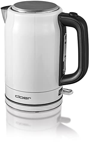Cloer 4521 Wasserkocher Edelstahl, 2200 W, Wasserstandsanzeige, Trockengeh- und Überhitzungsschutz, 1,7 Liter, Weiß