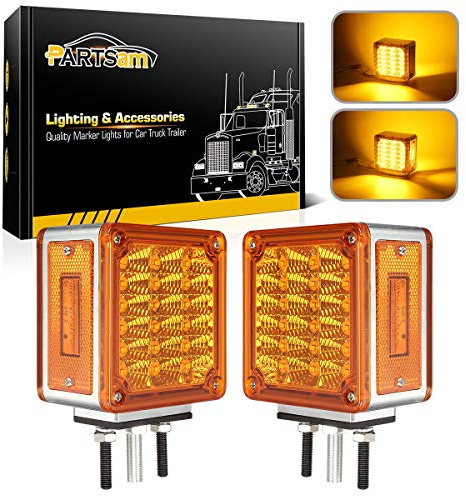 Partsam LED Pedestal Lights Amber/Amber Double Face 39 LED Turn Signal Lights Stud Mount Fender Lights Side Marker Lights for Heavy Truck Trailer Freightliner Peterbilt Mack Western Star