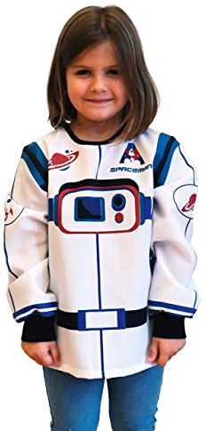 DEQUBE - Disfraz de astronauta, con detalles nave espacial, unisex, talla unic, color blanco y azul