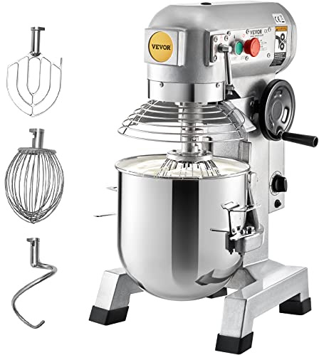 VEVOR Küchenmaschine Scheffler 450 W Knetmaschine 11 L Küchenmaschine, Teigmaschine mit 3 Geschwindigkeiten, inklusive, Knethaken, Flachrührer, Drahts, Commercial Stand Mixer 10Qt Bowl, Silber