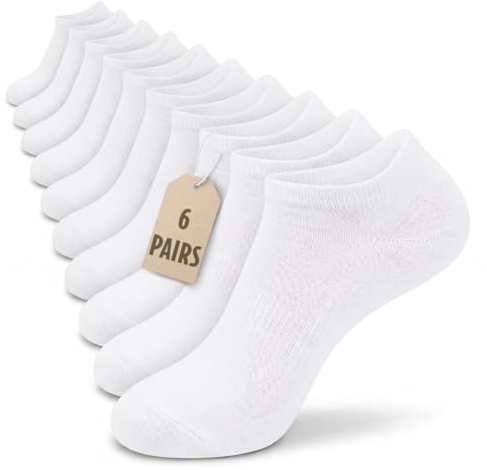 SC Products 6 Pairs Cotton Trainer Socks Womens 4-7 | No Show Black Beige or White Ankle Socks Women with Silicone Heel Grip | Invisible Ladies Trainer Liners 6 Pair Multipack