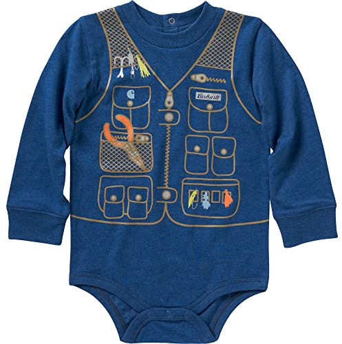 Carhartt Kid's CA6315 Long-Sleeve Fishing Vest Bodysuit - Boys - 9 Months - Limoges Heather