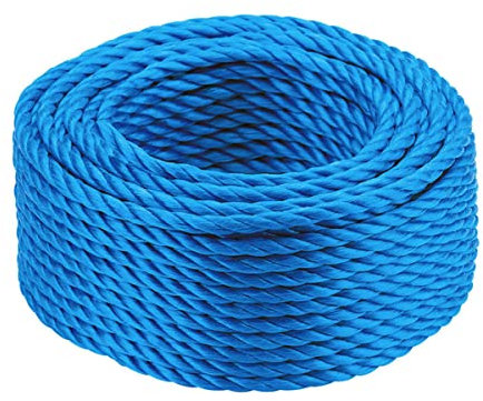 Blue Polypropylene Rope 30m Long 6mm Rope Maximum Breaking Load 530kg - Hard-Wearing 3-Strand Split Film Polypropylene Cord - Strong Rope for Tarpaulin Strapping Items Cargo Boating Washing Line