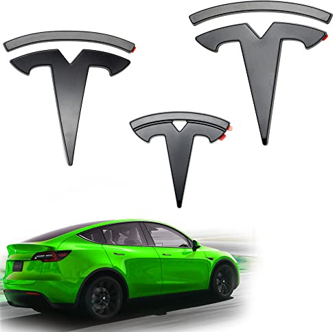Shop4EV emblem logotyp för Tesla Model Y svart matt set 3 stycken fram/bak/ratt tillbehör (Tesla Model Y)