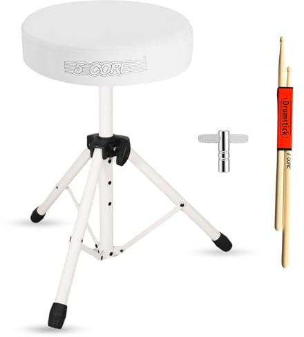 5 CORE Drum Throne 3 Inch Padded Comfortable Guitar Stool 330Lb Capacity Adjustable to 22 Drummer Seat for Adults and Kids White - DS 01 WH