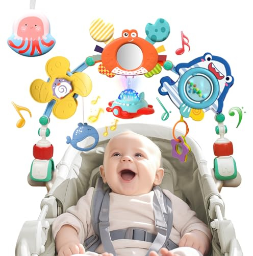 qesfir Musical Baby Stroller Arch, Travel Car Seat Toys, Baby Play Arch Crib Accessory, Mobile for Bassinet, Pram Activity Arch Bar for Babies Infants