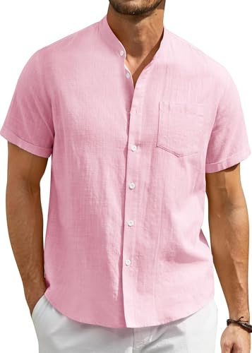 Enlision Herr linne skjortor kortärmad farfar krage kraglösa skjortor för män vardag sommar strand Henley skjorta Button Down S-4XL