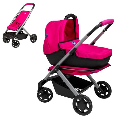 Chicco Junior 3-in-1 Dolls Pram Set (Pink) | Interchangeable Pushchair with Pram, Forward-Facing Stroller & Carry Cot Modes | Toy Baby Doll Travel System for Girls Ages 3+