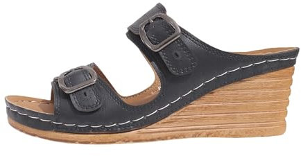 Generisch Mules orthopédiques pour femme - Avec sangle réglable - Sabots avec talon - Pied sensible - Mules confortables en cuir synthétique - Doré, Noir , 43 EU