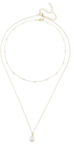 2st Guld Pärlhalsband för Kvinnor, Läckert Pärlhängande Halsband Enkel Stapling Vitt Pärlkedja Pärlhalsband i Lager Smyckengåvor för Kvinnor Flickor