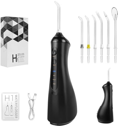 Munddusche Kabellos, Tragbar Elektrische Zahnreiniger 3 Modi & 6 Düsen, 320ML Zahndusche Oral Munddusche Testsieger Tragbare Zahndusche für Entfernt Speisereste und Reinigt Die Zähne