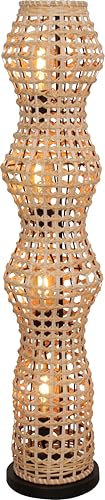 Golvlampa Rattan Boho vardagsrum svart metall Modern E27 4-flammig H:111 cm liten korg mysigt ljus bländfritt dekorativ Golvslampa Modern