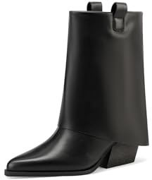 QUEEN HELENA Stivaletti Camperos a Gambale Largo Stivali Bassi a Punta Texani Donna X31-108 (Nero, Sistema Taglie Calzature EU, Adulto, Donna, Numero, Media, 40)