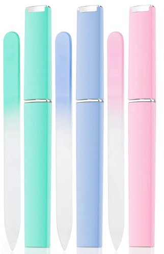 Glass Nail File Set 3 Pack Premium Glass Nail File with Case Crystal Nail Files Professional Salon Manicure Tool for Natural Nails