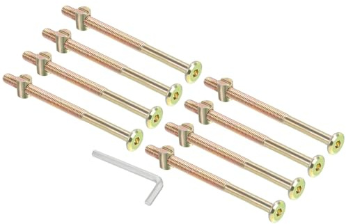 PATIKIL Bulloni Per Letti A Castello M8 X 120mm, 8 Pezzi Kit Di Viti A Testa Cilindrica Con Innesto Esagonale E Dadi Con 1 Pezzo Chiave Per Mobili E Letti, Colore Zincato