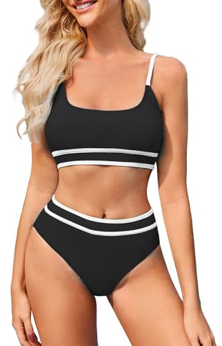 TcIFE Baddräkt Dam Två Delar - Set av Bikini Hög Midja Sexig med Push Up, Strandkläder Dam i Svart XXL