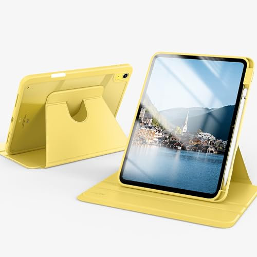 CACOE 360 Rotating Case for iPad (A16) 11th/10th Generation with Pencil Holder 2025/2022 11/10.9 inch, Shockproof Cover for iPad 11/10 Gen with Stand, Yellow