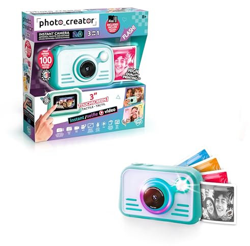 Canal Toys Photo Creator Instant Print Kamera 2.0 – Digitalkamera mit Touchscreen, Flash, Ringlicht & Sofortdruck (Ohne Tinte) – Ideal für Fotos & Videos