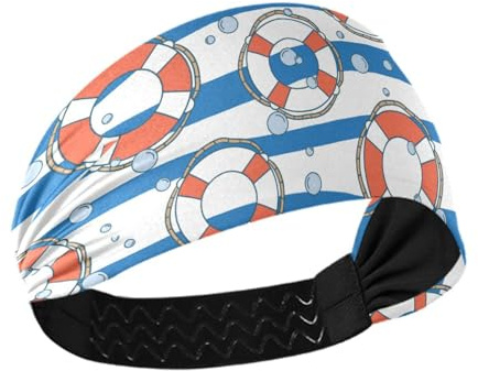 Pattern with Lifebuoys Headbands for Women,Non Slip Headbands for Fashion Workout Yoga Sports Exercise Sweatbands Elastic Bands