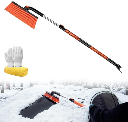 KINDLUME Rascador Hielo Coche, Quitar Nieve, Rascador De Hielo 5 En 1 Telescópico con Cepillo Giratorio 360° para La Limpieza Completa De Techo, Ventanas, Accesorio Invierno Imprescindible
