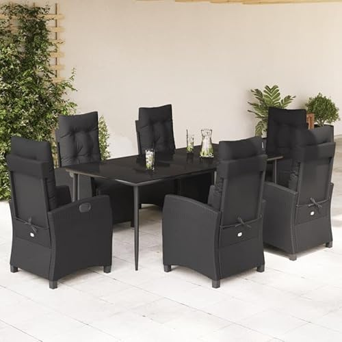 Bladez Gruppo da giardino in rattan PE con cuscino – nero – acciaio verniciato a polvere – resistente alle intemperie e confortevole per terrazza, balcone o giardino