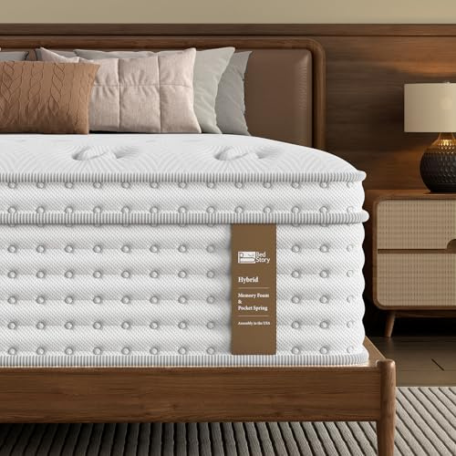 BedStory Medium Firm Queen Mattress 14 Inch, Hybrid Queen Size Mattress in a Box, Back Pain Relief, Luxury Pocket Spring Mattress, Fiberglass-Free, 365-Night-Trial, 10 Year Warranty