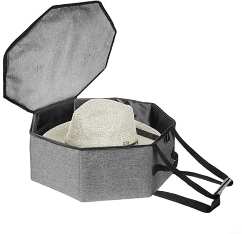 Nexbrill Hutbox für Reisen und Aufbewahrung, faltbarer Cowboyhutkoffer mit staubdichtem Deckel, Schultergurt Griff für Schrankorganisation, 43 x 43 x 18 cm (grau-1)