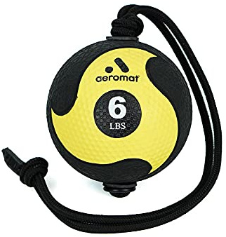 AEROMATS Elite Power Rope Medicine Ball for Core Strength/Rotational Movements Training - 6 lbs - Black/Yellow - 9 Diameter - 39 Rope