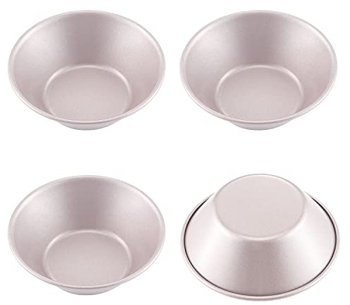 CHEFMADE Mini Pudding Pan Set, 3-Inch 4Pcs Non-Stick Egg Tart Mold Round Mini Cake and Loaf Bakeware for Oven and Instant Pot Baking (Champagne Gold)