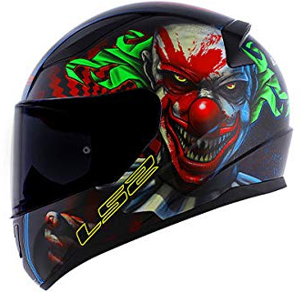 LS2 Helmet Casque de moto intégral pour adulte LS2 FF353 RAPID HAPPY DREAMS GLOW-IN-THE DARK SCARY CLOWN + visière teintée foncée (L)