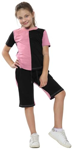 A2Z 4 Kids Girls Boys T-Shirt Top Shorts Set 100% Cotton Contrast - Shorts Set 483 Baby Pink 13