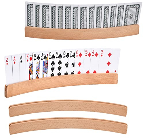 Yasmous Spielkartenhalter, 4 Stück, freihändiges Poker-Halter, gebogener Holzständer, Karten-Organizer für Kinder, Erwachsene, Senioren für Brücke, Go Fish, Uno